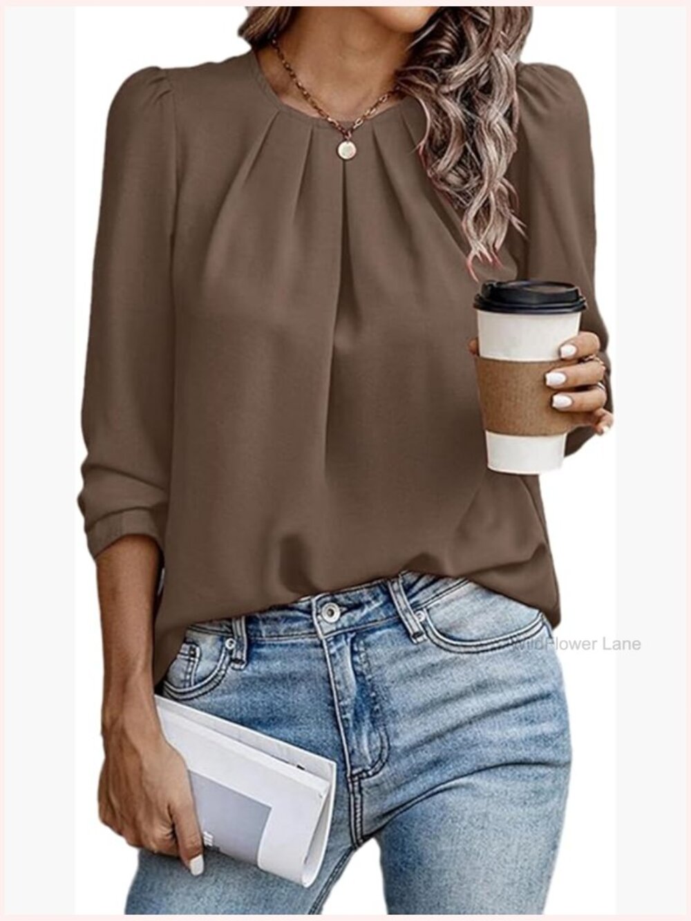Dressy Pleated Long Sleeve Blouse Office Work Chiffon Top Tunic